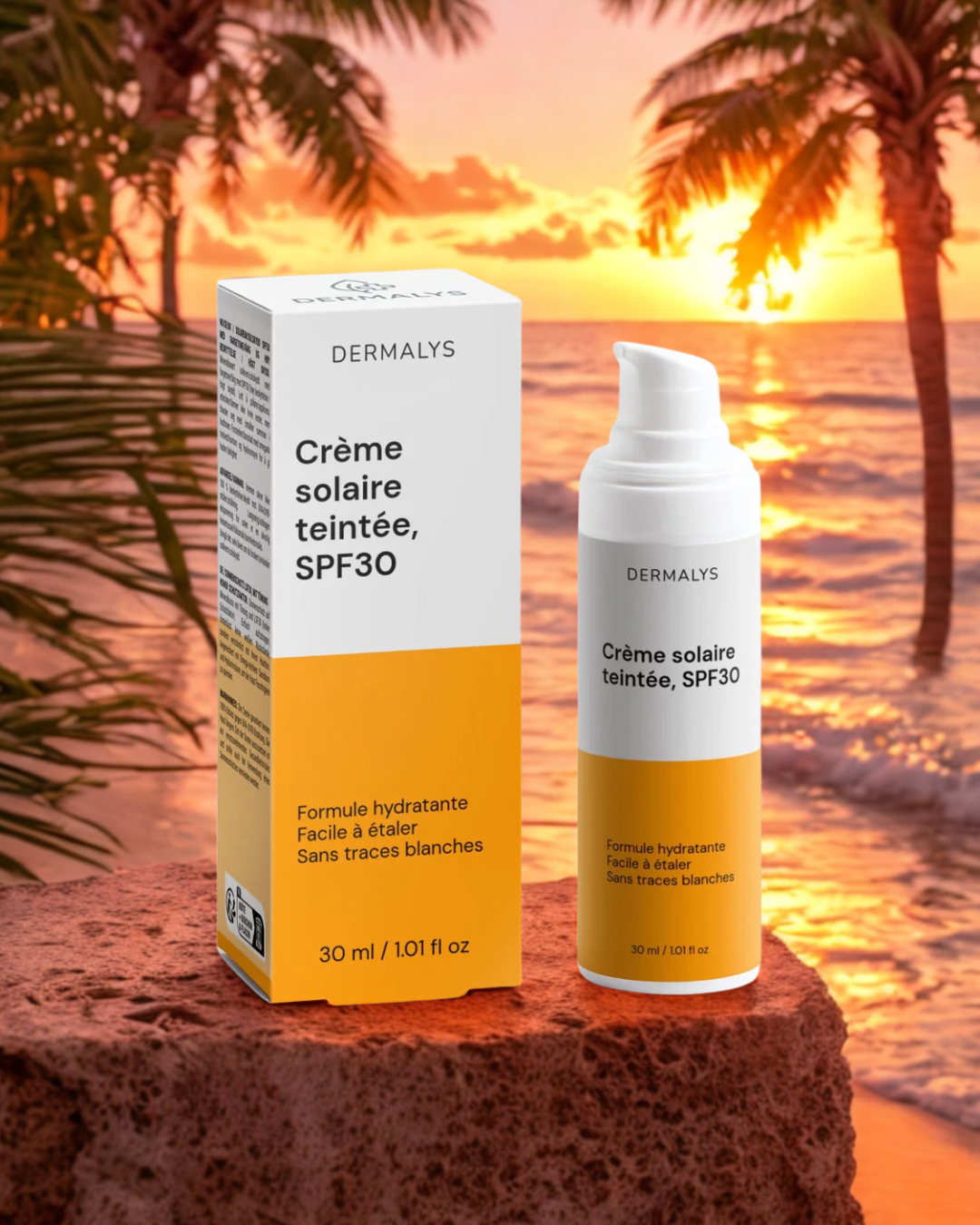 Crème solaire minérale teintée Dermalys SPF30 hydratante protectrice teint unifié