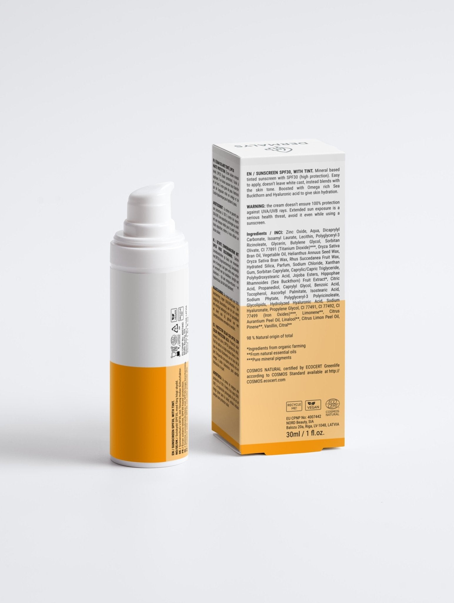 Crème solaire minérale teintée Dermalys SPF30 hydratante protectrice teint unifié